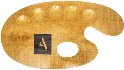 ArtRight Artist Wooden Painting -for Acrylic, Oil, Watercolor, Gouache Painting (36x21)cm 6 Paint Wells Palettes(Set of 1, Brown)