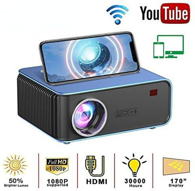 VOLTAC Mini Projector WIFI Android IOS Full HD 1080P Miracast Youtube TVStick HDMI USB (5000 lm) Portable Projector(Blue)