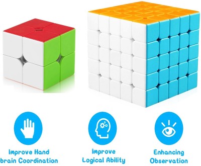 AZEENA Combo Of Magic High Speed Stickerless Cube 2x2 & 5x5 For Kids & Adults, Set Of 2(2 Pieces)