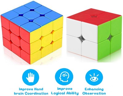 AZEENA Combo Of Magic High Speed Stickerless Cube 2x2 & 3x3 For Kids & Adults, Set Of 2(2 Pieces)