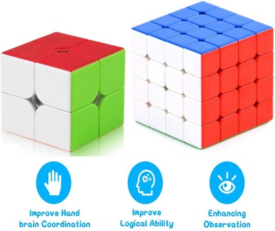 AZEENA Combo Of Magic High Speed Stickerless Cube 2x2 & 4x4 For Kids & Adults, Set Of 2(2 Pieces)