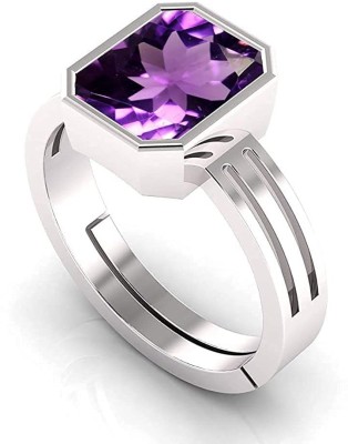 RSPR 11.25 Ratti Amethyst Purple Crystal Stone Silver with Metal Adjustable Ring Metal Amethyst Silver Plated Ring