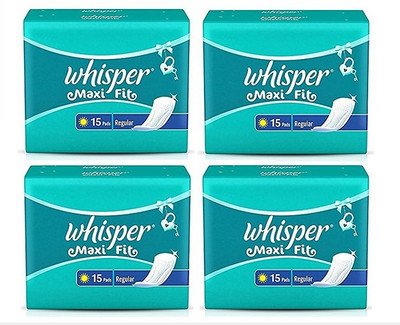 Whisper Maxi Fit Regular Sanitary Napkins - 15+15+15+15 Sanitary Pad(Pack of 4)