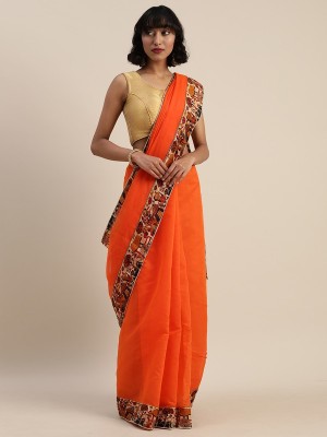 Suntex Solid/Plain, Printed Mysore Art Silk Saree(Orange)