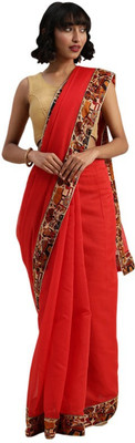 Divastri Solid/Plain Bollywood Cotton Silk Saree(Red)