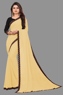 HomeDeal Solid/Plain Daily Wear Georgette Saree(Beige)