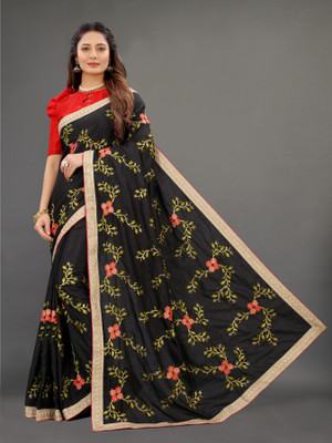 Barkiya Creation Embroidered Bollywood Silk Blend Saree(Black)