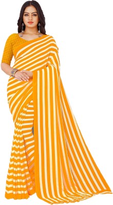 Uveeka Striped Daily Wear Georgette Saree(Yellow)