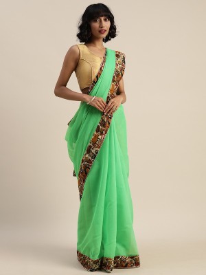 Saadhvi Solid/Plain Bollywood Cotton Blend Saree(Green)