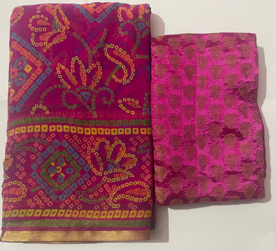 Durga Emporio Printed Bandhani Chiffon Saree(Magenta)