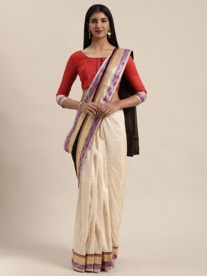 Saadhvi Solid/Plain Bollywood Cotton Silk Saree(Beige)