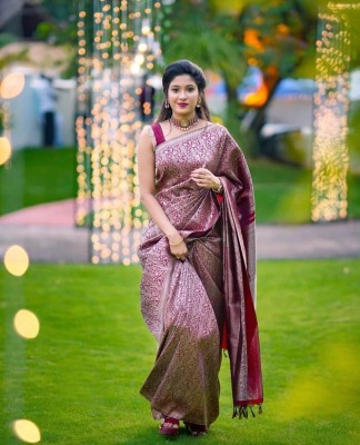 AVANTIKA FASHION Woven Kanjivaram Pure Silk, Art Silk Saree(Pink)