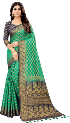 DILSAY Woven Banarasi Cotton Silk Saree(Green)