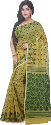 WoodenTant Woven Jamdani Cotton Silk Saree(Yellow)