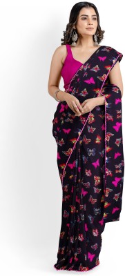 AARTI SELECTION Printed Bollywood Cotton Blend Saree(Pink, Black)