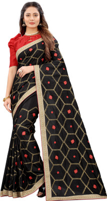 Barkiya Creation Embroidered Bollywood Silk Blend Saree(Black)