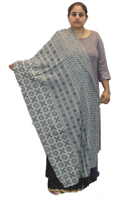 KAVIM Wool Printed Women Shawl(Dark Blue, Grey)