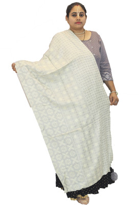 KAVIM Wool Printed Women Shawl(White)