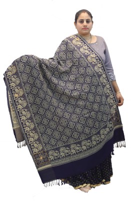 KAVIM Wool Embellished Women Shawl(Dark Blue)