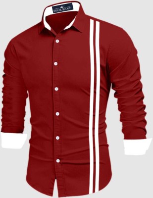 ROYAL SCOUT Men Striped Casual Red Shirt