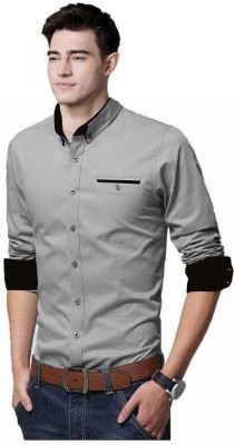 Glusic Trends Men Solid Casual Grey Shirt