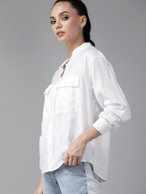 Roadster Women Solid Casual White Shirt