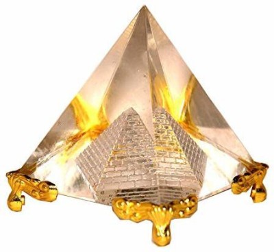 SWISS WONDER Feng Shui Vastu Crystal Pyramid On Golden Stand Decorative Showpiece  -  4 cm(Crystal, Gold, White)