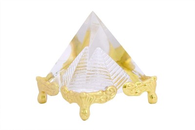 SWISS WONDER Glass Pyramid with Golden Stand for Spiritual Healing Decorative Showpiece  -  4 cm(Crystal, Gold, White)