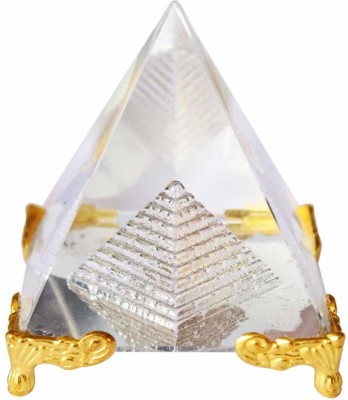 SWISS WONDER Feng Shui Vastu Crystal Pyramid On Golden Stand Decorative Showpiece  -  4 cm(Crystal, Gold, Clear)