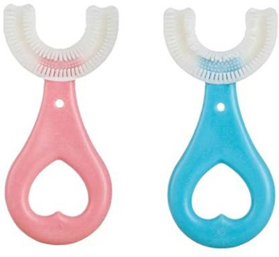 KIYARI U Shape Toothbrush Soft Manual Toothbrush for Kids/baby/girl/boy (Multicolor) Soft Toothbrush(Pack of 2)