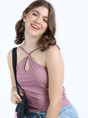 Tokyo Talkies Casual Solid Women Pink Top