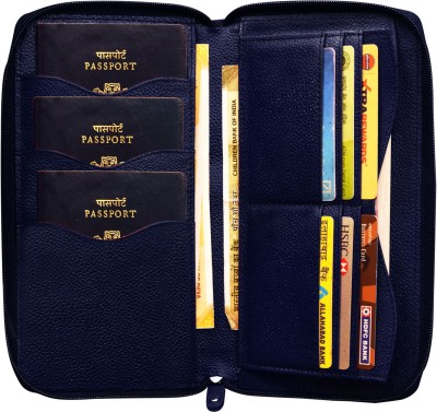 ABYS Genuine Leather 3 Passport Slots Passport card wallet for Men's & Women's 6 Card Holder(Set of 1, Blue)