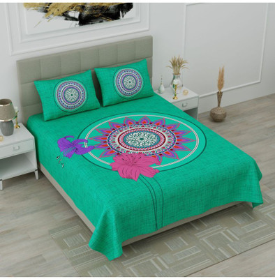 Indian Royal Fashion Cotton Double Flat 151 TC Floral Bedsheet(Pack of 1, Blue)