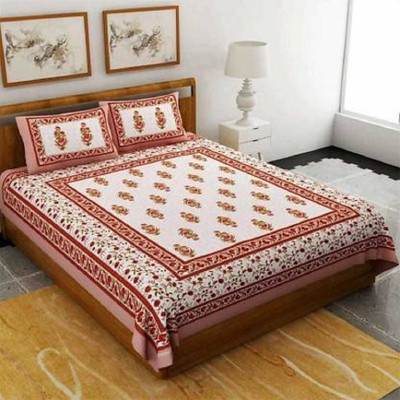 E ELMA Cotton Double Flat 151 TC Printed Bedsheet(Pack of 1, Brown)