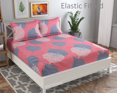 VAS COLLECTIONS 160 TC Microfiber Double Printed Fitted (Elastic) Bedsheet(Pack of 1, Pink)