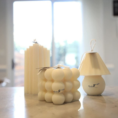 SAPI'S Combo Pack Includes (1 Big Bubble, 1 Geometrical Pillar & 1 Lamp Candle Candle(White, Pack of 3)