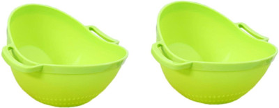 Phobia MULTIPURPOSE FRUIT VEGETABLE STRAINER COLANDER BOWL WITH HANDLE (Pack Of 2) Strainer(Multicolor Pack of 2)