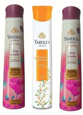 Yardley London 2 SPRING BLOSSOM ,1 IMPERIAL SANDALWOOD DEODORANT, 150 ML EACH ,PACK OF 3 . Deodorant Spray  -  For Men & Women(450 ml, Pack of 3)
