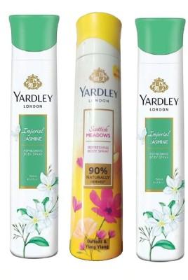 Yardley London 2 IMPERIAL JASMINE, 1 SCOTTISH MEADOWS DEODORANT ,150 ML EACH, PACK OF 3 . Deodorant Spray  -  For Men & Women(450 ml, Pack of 3)