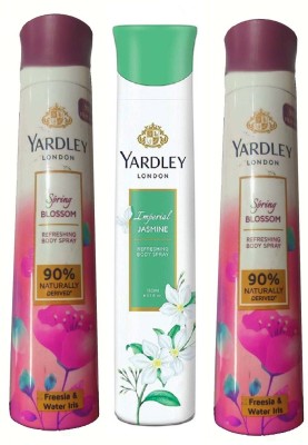 Yardley London 2 SPRING BLOSSOM, 1 JASMINEDEODORANT, 150 ML EACH, PACK OF 3 . Deodorant Spray  -  For Men & Women(450 ml, Pack of 3)