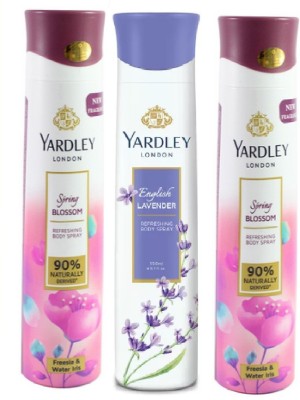 Yardley London 2 SPRING BIOSSOM , 1 ENGLISH LAVENDER BODY SPRAY 150 ML EACH ,PACK OF 3 . Deodorant Spray  -  For Men & Women(450 ml, Pack of 3)