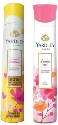 Yardley London 1 SCOTTISH MEADOWS , 1 LONDON MIST 150ML EACH ,PACK OF 2 . Deodorant Spray  -  For Men & Women(300 ml, Pack of 2)