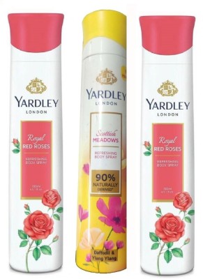 Yardley London 1 SCOTTISH MEADOWS & 2 ROYAL RED ROSE 150 ML EACH, PACK OF 3 . Deodorant Spray  -  For Men & Women(450 ml, Pack of 3)