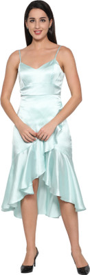 FKUBE Women Ruffled Light Green Midi/Calf Length Dress
