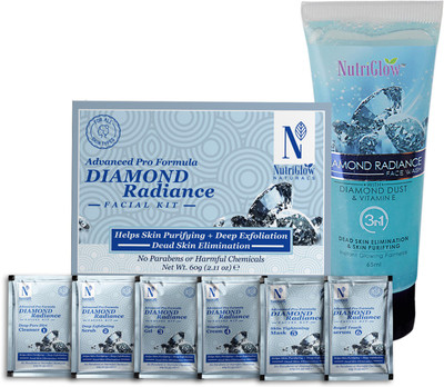 NutriGlow NATURAL'S Advanced Pro Formula Diamond Radiance Facial Kit (60gm) & Face Wash (65ml) Pack2(2 x 62.5 g)