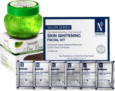 NutriGlow NATURAL'S Advanced Pro Formula Pack 2 Skin Whitening Facial Kit 60gm & Aloe Vera Gel 100gm(2 x 80 g)