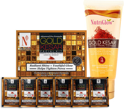 NutriGlow NATURAL'S Advanced Pro Formula Set of 2 Gold Kesar Facial Kit 60gm & Face Wash 65ml(2 x 62.5 g)