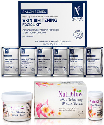 NutriGlow NATURAL'S Advanced Pro Formula Set of 2 Skin Whitening Facial Kit 60gm & Bleach Cream 43gm(2 x 51.5 g)