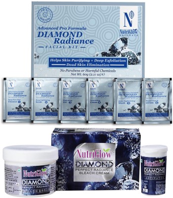 NutriGlow NATURAL'S Advanced Pro Formula Pack 2 Diamond Radiance Facial Kit 60gm & Bleach Cream 43gm(2 x 51.5 g)