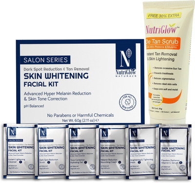 NutriGlow NATURAL'S Advanced Pro Formula Set of 2 Skin Whitening Facial Kit 60gm & De-Tan Scrub 65gm(2 x 62.5 g)